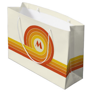 Yellow and orange retro style circles and lines large gift bag