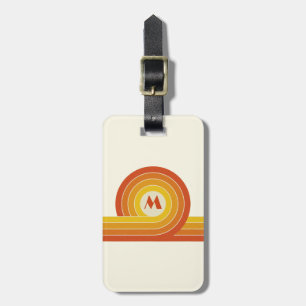 Yellow and orange retro style circles and lines  luggage tag