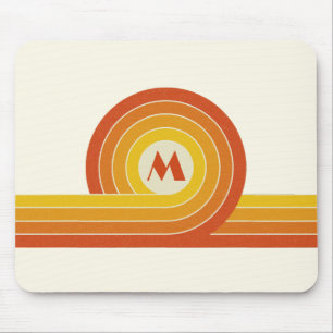 Yellow and orange retro style circles and lines  mouse mat