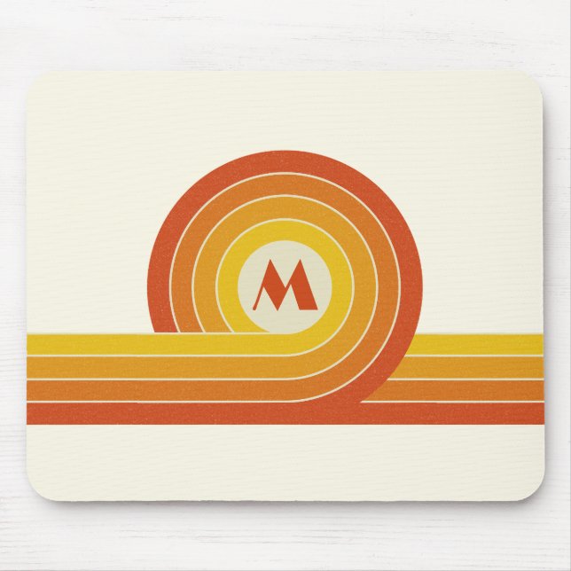 Yellow and orange retro style circles and lines  mouse mat (Front)
