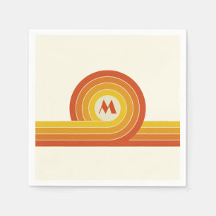 Yellow and orange retro style circles and lines  napkin