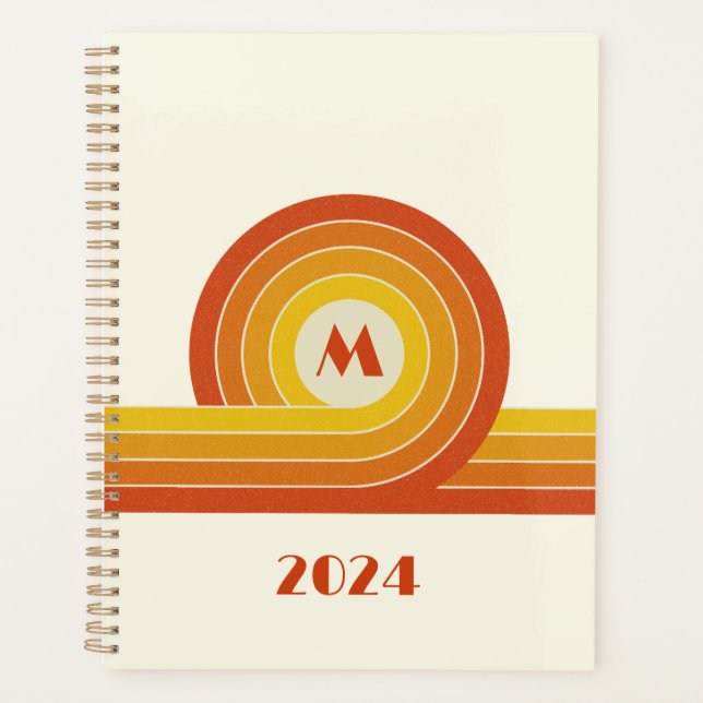 Yellow and orange retro style circles and lines  planner (Front)