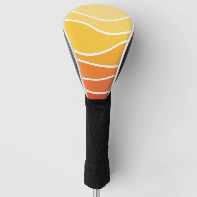 Yellow and orange retro style waves golf head cover (Front)