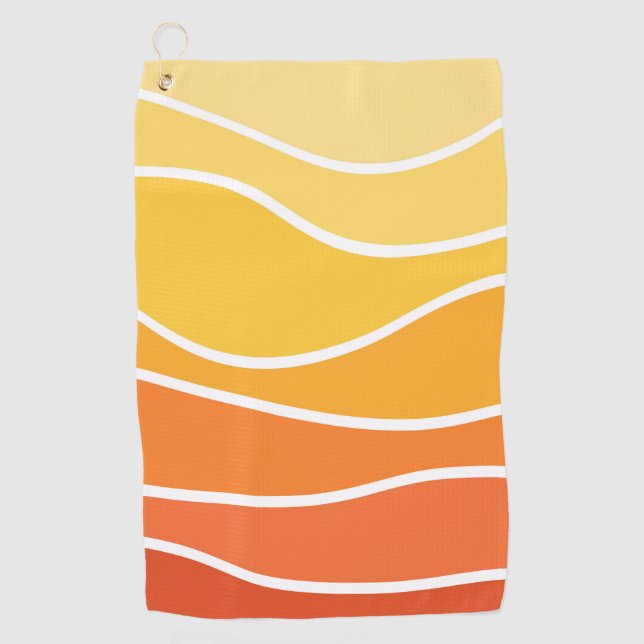 Yellow and orange retro style waves golf towel (Front)