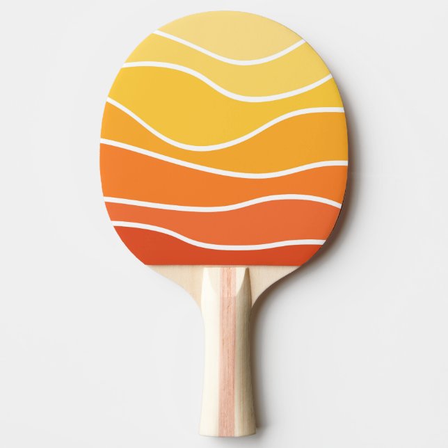 Yellow and orange retro style waves ping pong paddle (Front)