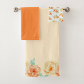 Yellow and Orange Rose Watercolor Bath Towel Set