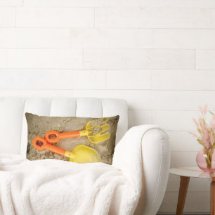Yellow and Orange Sand Toys Beach Art Lumbar Cushion
