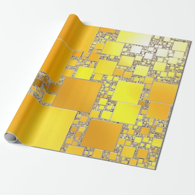Yellow and Orange Squared Wrapping Paper (Unrolled)