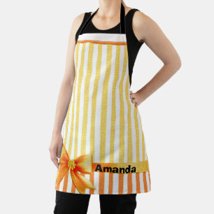Yellow and orange stripe ,personalised ribbon  apron