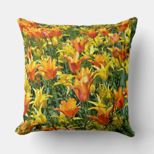 Yellow and orange tulip beds cushion