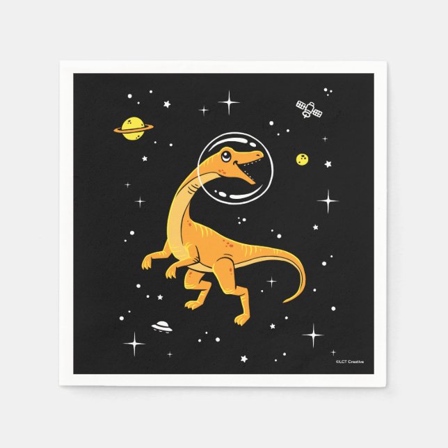 Yellow And Orange Velociraptor Dinos In Space Napkin (Front)