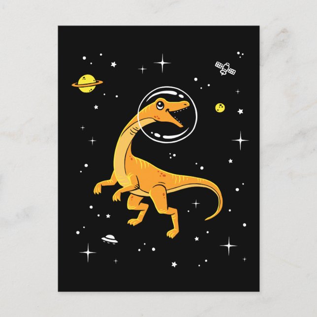 Yellow And Orange Velociraptor Dinos In Space Postcard (Front)