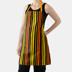 Yellow and Orange Vertical Stripes Black Apron