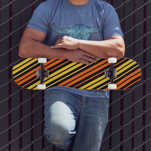 Yellow and Orange Vertical Stripes Black   Skateboard (Outdoor 3)