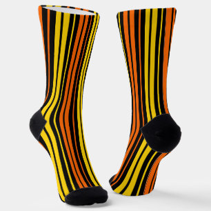 Yellow and Orange Vertical Stripes Black Socks