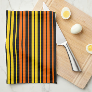 Yellow and Orange Vertical Stripes Black Tea Towel