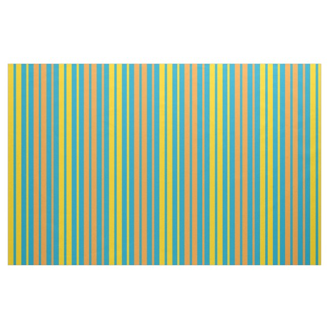 Yellow and Orange Vertical Stripes Blue   Fabric (Fat Quarter)