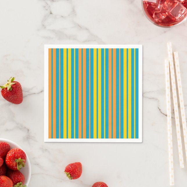 Yellow and Orange Vertical Stripes Blue   Napkin (Insitu)