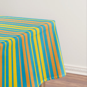 Yellow and Orange Vertical Stripes Blue Tablecloth