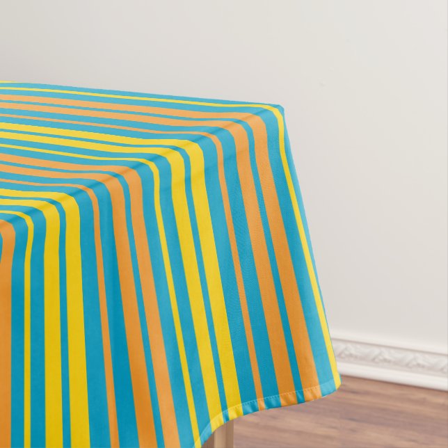Yellow and Orange Vertical Stripes Blue   Tablecloth (In Situ)