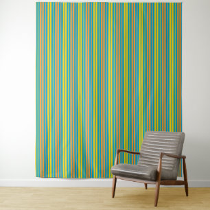 Yellow and Orange Vertical Stripes Blue Tapestry