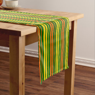 Yellow and Orange Vertical Stripes Green Short Table Runner