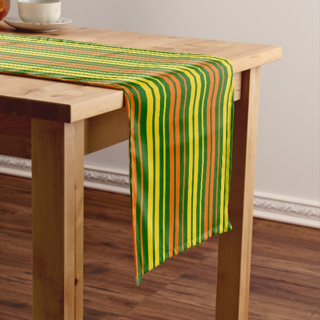 Yellow and Orange Vertical Stripes Green  Short Table Runner (In Situ)