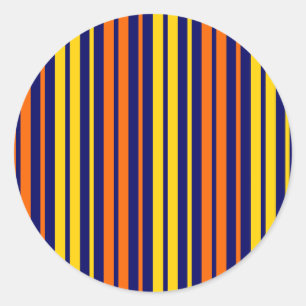 Yellow and Orange Vertical Stripes Navy Blue Classic Round Sticker