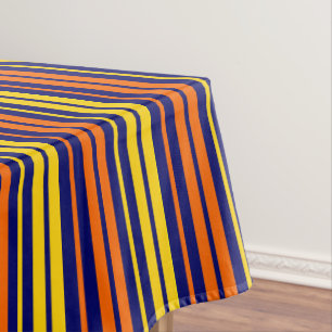 Yellow and Orange Vertical Stripes Navy Blue Tablecloth