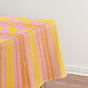 Yellow and Orange Vertical Stripes Pink Tablecloth