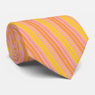 Yellow and Orange Vertical Stripes Pink Tie