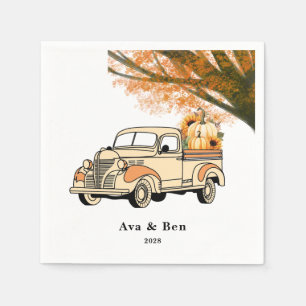Yellow and Orange Vintage Truck Fall Wedding Napkin
