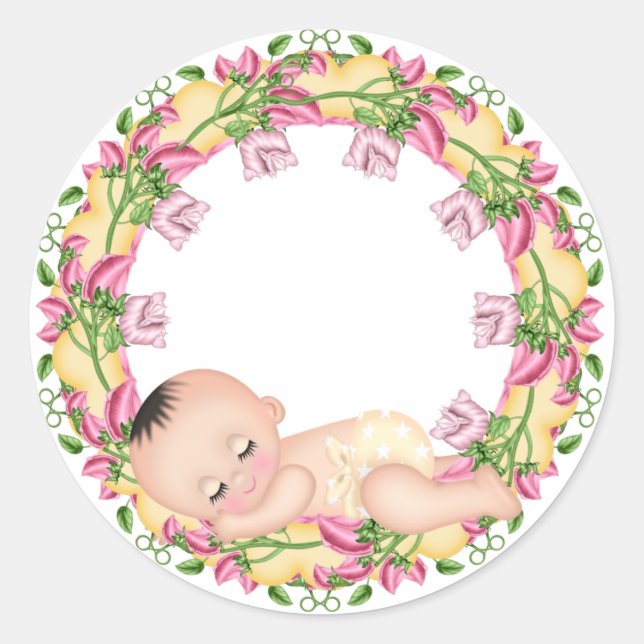 Yellow and Pink Baby Shower Sticker (Front)