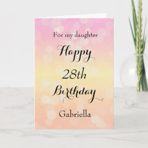 Yellow and Pink Bokeh 28th Birthday Card