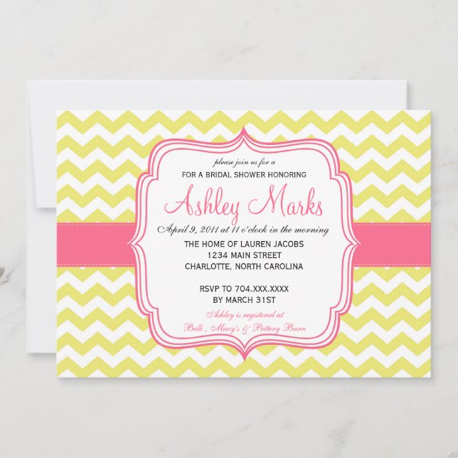 Yellow and Pink Chevron Invitation (Front)