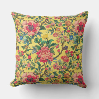 Yellow and Pink Chinoiserie Floral Cushion