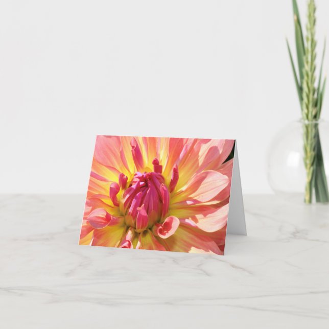 Yellow and Pink Dahlia 4x6 notecard (Front)