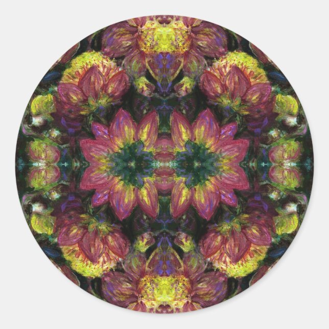 Yellow and Pink Dahlias Classic Round Sticker (Front)