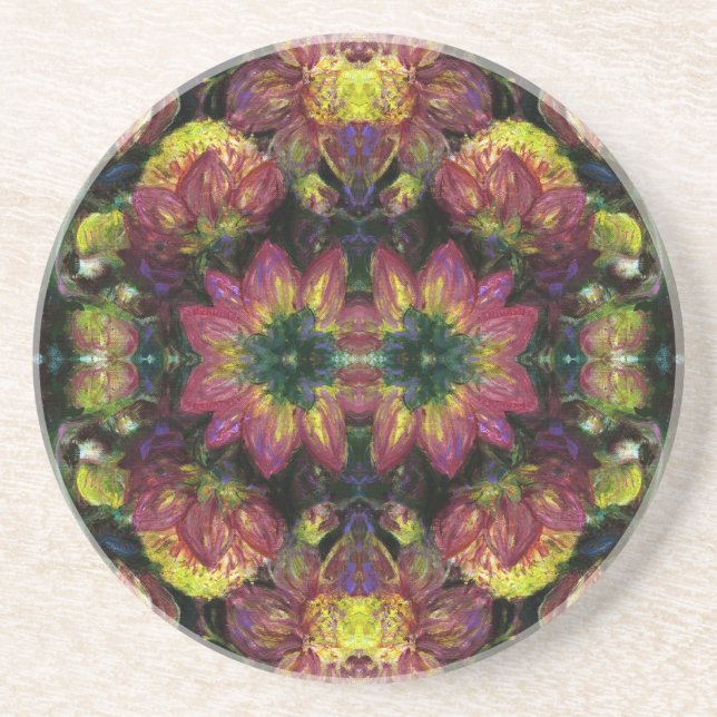 Yellow and Pink Dahlias Coaster (Front)