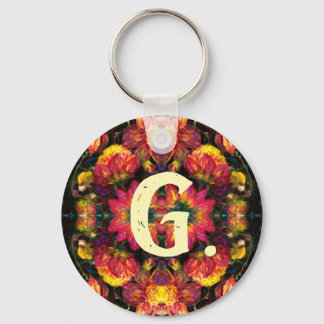 Yellow and Pink Dahlias Keychain with monogram