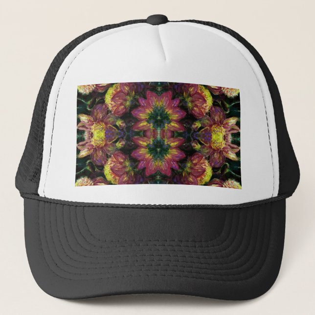 Yellow and Pink Dahlias Trucker Hat (Front)