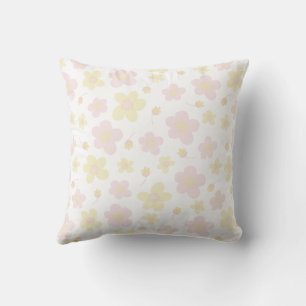 Yellow and Pink Designer Floral on White Cushion