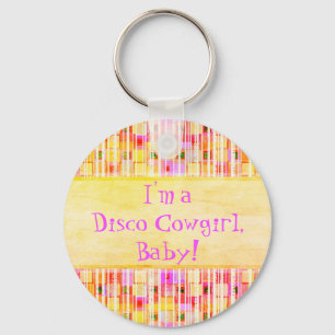 Yellow and Pink Disco Cowgirl Fringe Key Ring