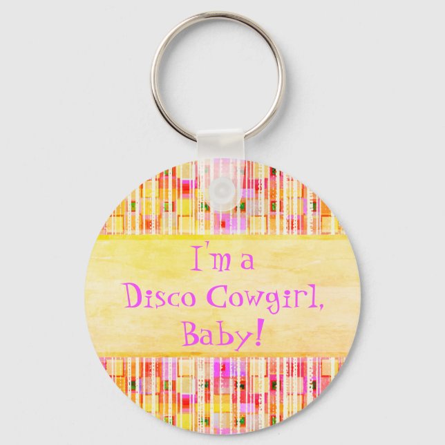 Yellow and Pink Disco Cowgirl Fringe Key Ring (Front)