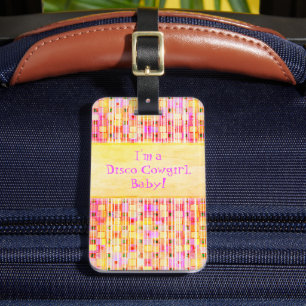Yellow and Pink Disco Cowgirl Fringe Luggage Tag