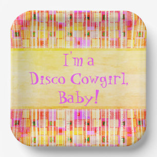 Yellow and Pink Disco Cowgirl Fringe Paper Plate