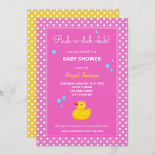 Yellow and Pink Duck Polka Dots Baby Shower Invitation