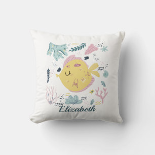 Yellow and Pink Fish Sea Life Ocean Nursery Decor  Cushion