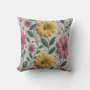 Yellow and Pink Floral Embroidery Texture Elegance Cushion