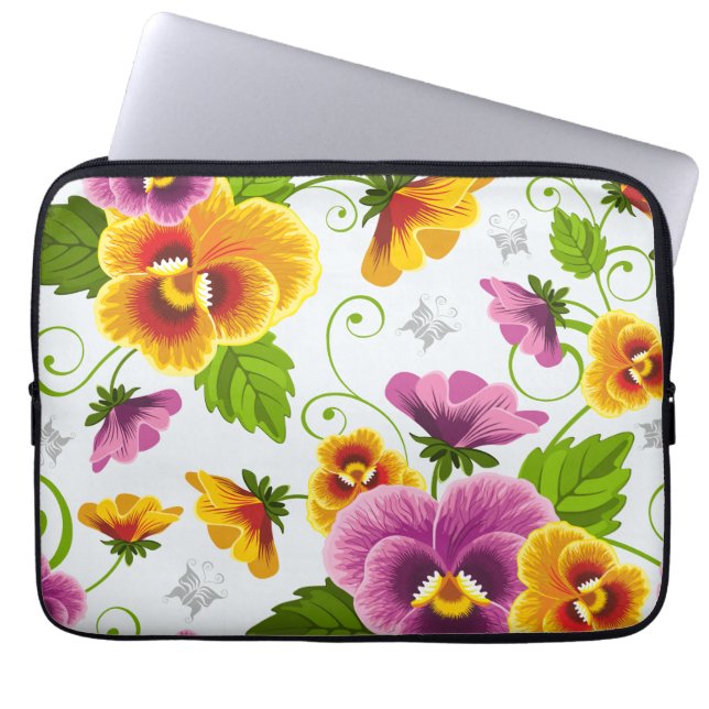 Yellow and pink floral pattern laptop sleeve (Front)